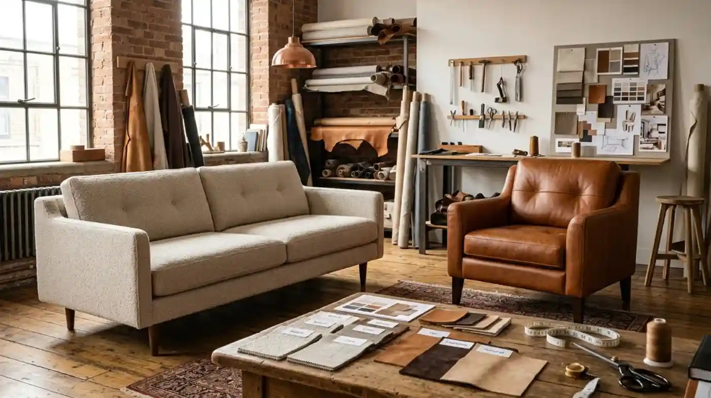 Beige fabric sofa and brown leather in dubai.