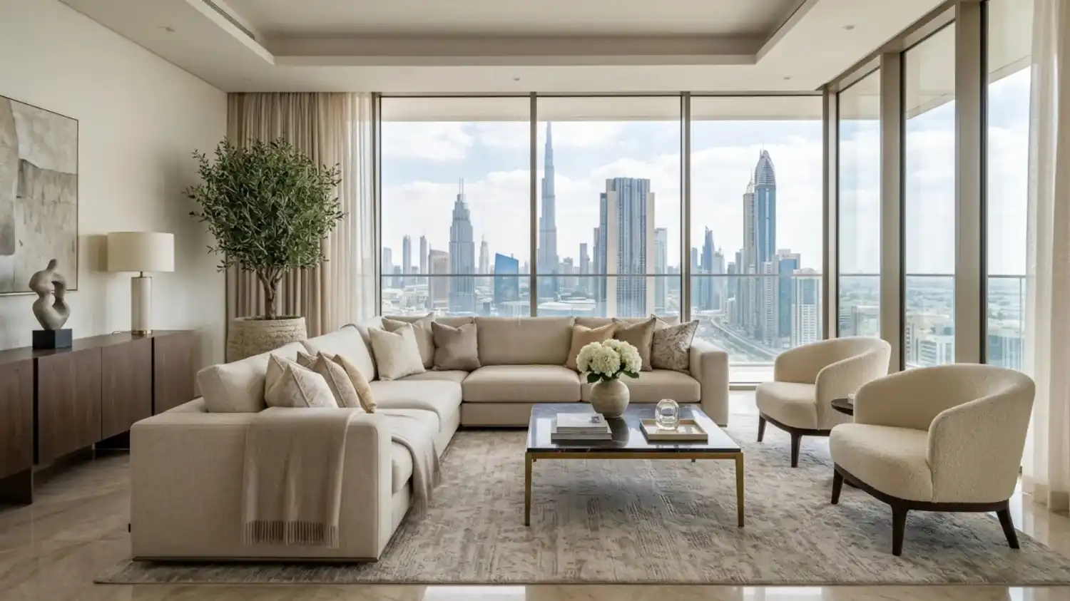 Modern sectional sofa in living room dubai.