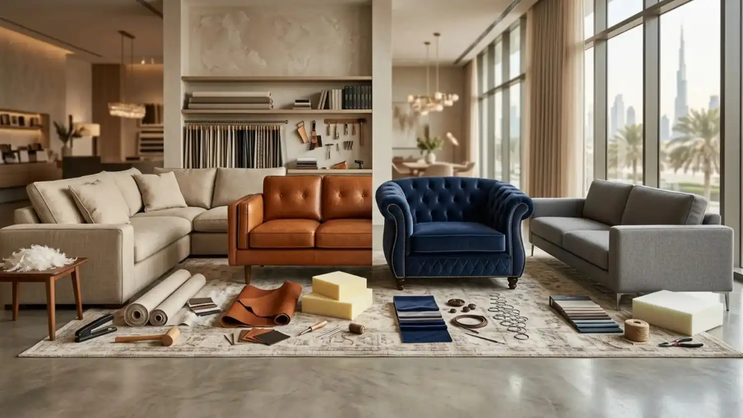 Custom sofa upholstery materials in dubai.