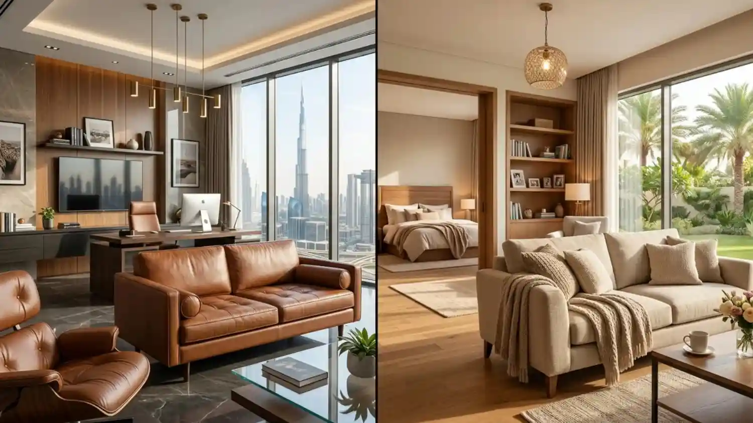 Comparison of leather furniture in a luxury Dubai.